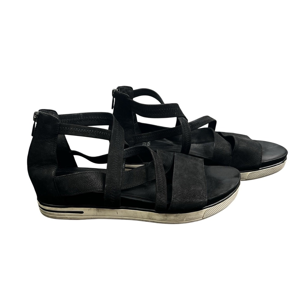 Eileen Fisher Black Strappy Wedge Sandals Women's Size 11 Comfort‎ Minimalist
